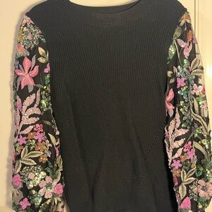 Fate Black Knit Sweater sequined sleeves size Medium